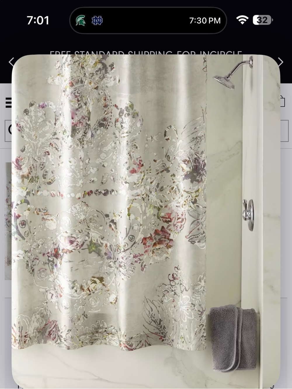Neiman Marcus Designers Guild Floral Watercolor shower curtain in Gray and Multi - Picture 4 of 9